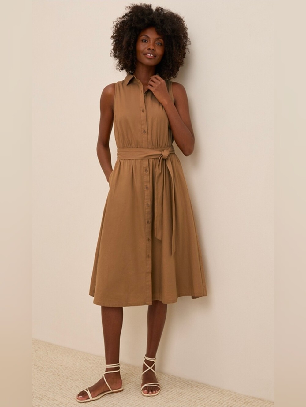 Women's Brown Sugar Sunset Lightweight Cotton Sleeveless Shirtdress